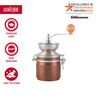 La Cafetiere Copper Tranditional Coffee Grinder with Manual Assembly Consistency Grind Stainless Steel , Sleek Hand Coffee Bean Burr Mill Great for French Press, Turkish, Espresso | Premium Coffee Gadgets เครื่องบดกาแฟ