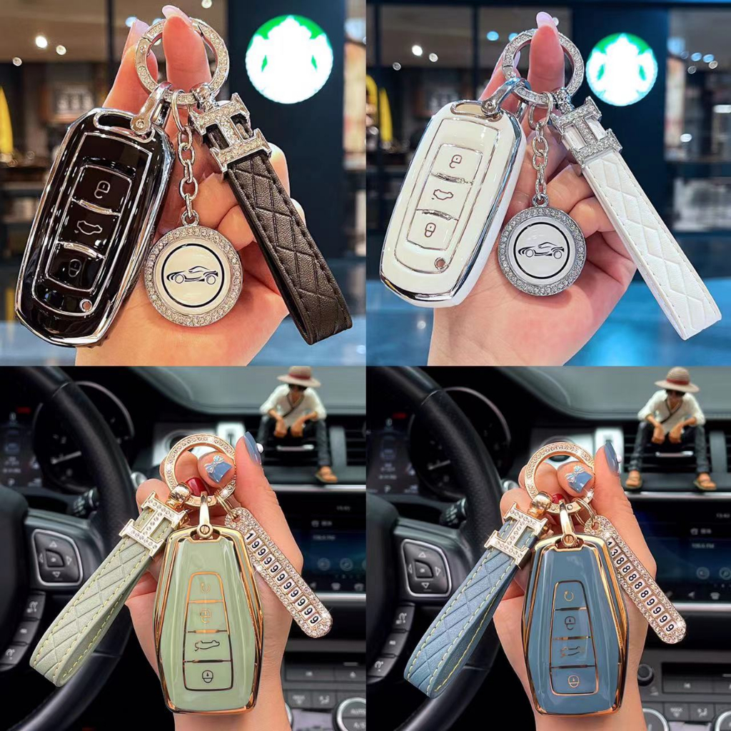 พวงกุญแจรถเครื่องหนัง bling, d-ring anti-lost และ 2 key ring key key ...