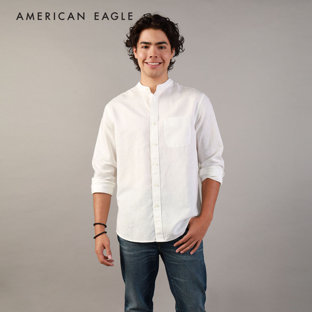 american-eagle-band-collar-linen-button-up-shirt-เสื้อเชิ้ต-ผู้ชาย-nmsh-015-2369-100