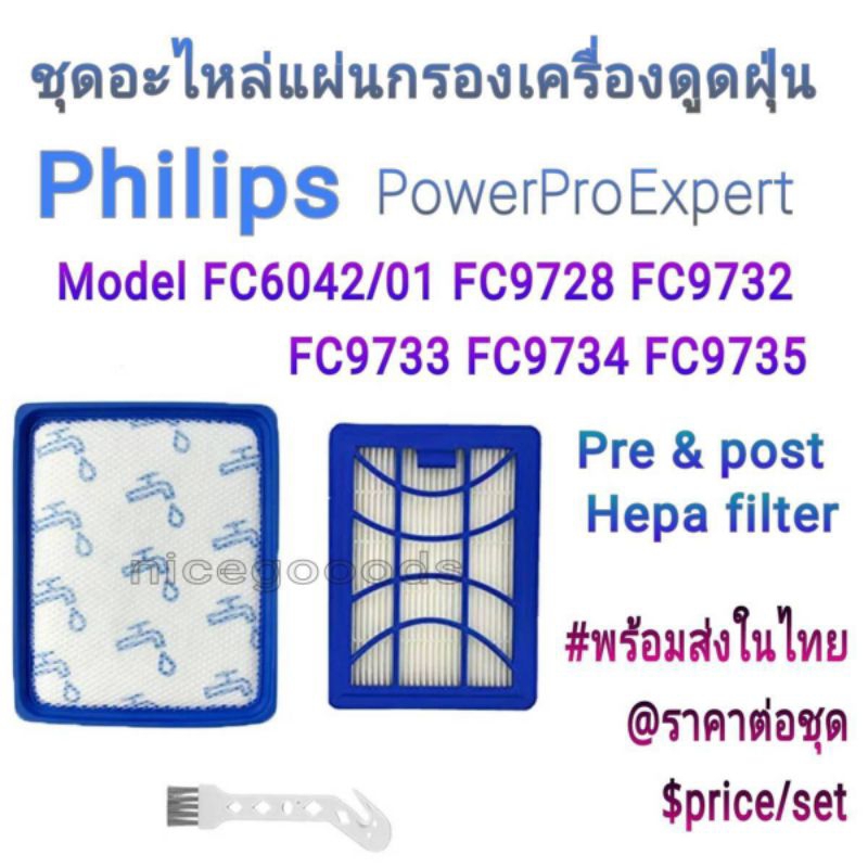 ชุดอะไหล่แผ่นกรองเครื่องดูดฝุ่น Hepa Pre & Post Filter for Philips ...