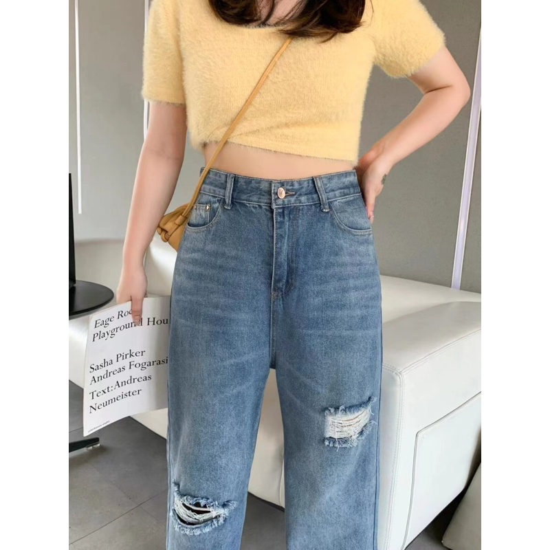 zara-jeans-กางเกงยีนส์ทรงกระบอกขาดเซอร์-เท่ๆ-ของสาวอวบ