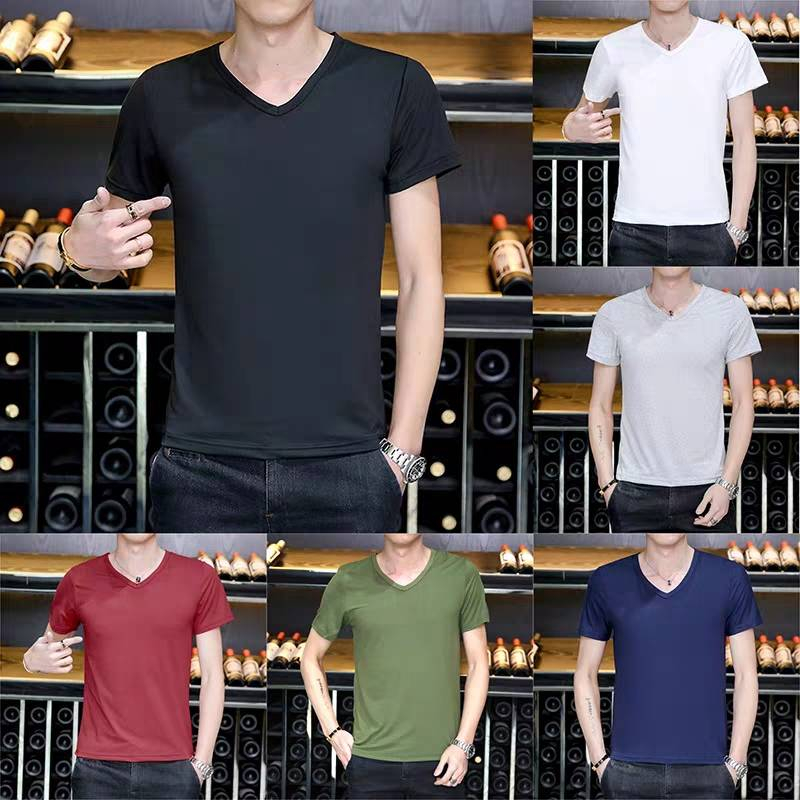 เสื้อยืดผู้ชายสีพื้นแขนสั้นคอวีผ้านุ่มใส่สบายราคาถูกtsh-018