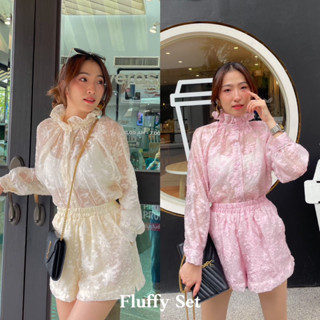 Fluffy set - เซตเสื้อซีทรูลายดอกไม้ flower brown