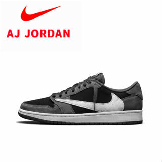 Travis Scott x Air Jordan 1 Low OG BlackPhantom Trend Retro รองเท้าบาสเก็ตบอลBlack Grey Barb