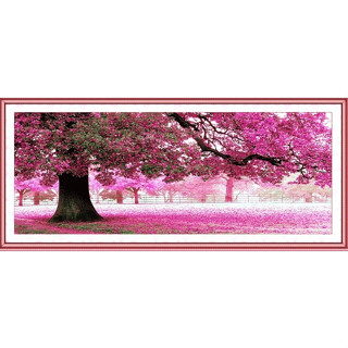 *พร้อมส่ง*ชุดปักครอสติชพิมพ์ลาย ต้นไม้ วิว ทิวทัศน์ (Romantic tree, landscape cross stitch kit)