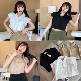 Korea crop shirt🤍🤎🖤(330฿ฟรีส่ง) เสื้อเชิ้ตทรงครอปแขนเต่อสุดชิค ดีเทลมีสายรูดจั๊มด้านหลัง ปรับเข้าทรงได้ตามชอบ Valen