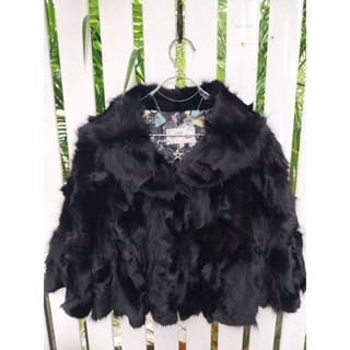 เสื้อขนฟู Foxfur  เสื้อขนFoxแท้ ทรงครอปแขนกระดิ่ง งานแบรนด์ สีดำเงาสวยมาก Shiny Black