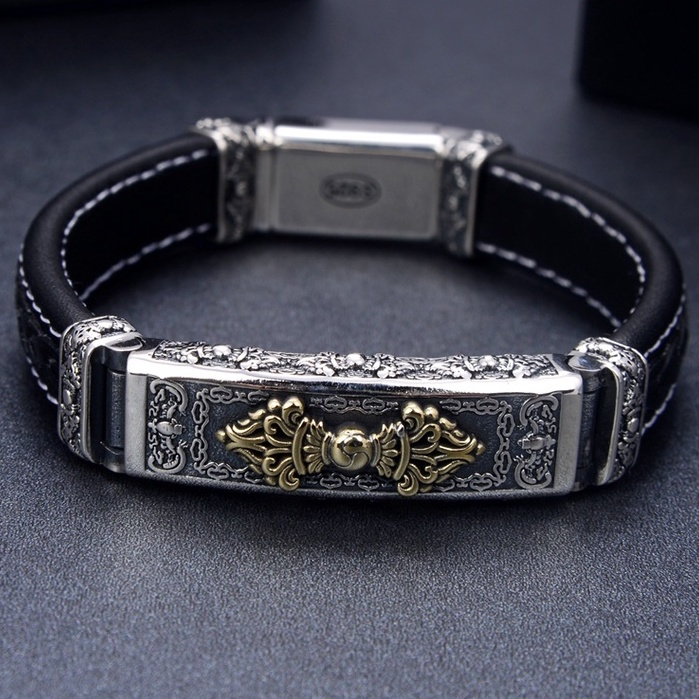 เงินสเตอร์ลิง-925-seiko-สร้อยข้อมือแฮนด์เมดวินเทจ-cowhide-สร้อยข้อมือถักสร้อยข้อมือเหรียญ