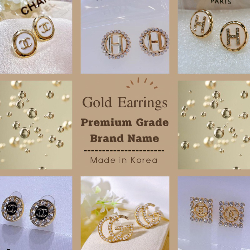 มาใหม่-สวยมาก-ต่างหูแบรนด์เนมเกรดพรีเมียม-gold-earrings-gold-แบบติดหู