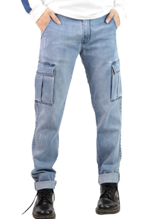 Cargo blue fladed  jeans - กางเกงคาร์โก้ขายาวทรงสลิมสียีนสฟอก