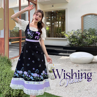 R179 Wishing Violet :  Midi Dress เดรสยาวสีดำตัดม่วง