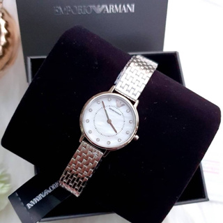 (ผ่อน0%) นาฬิกา 🔮 หน้าปัดเปลือกหอย สวยยย  Emporio Armani Womens Dress Watch AR2511 ✔️หน้าปัด 28 มม. สายสแตนเลสสีเงิน