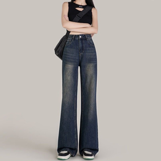 แฟชั่นกางเกงยีนส์ขาบานเล็กน้อยของผู้หญิงเอวสูงกระชับสัดส่วนฤดูร้อน 2023 กางเกงขากว้างบาง