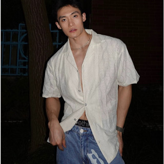 พร้อมส่ง! เสื้อเชิ้ตฮาวาย วินเทจ ขาวออฟไวท์(ครีม) สไตล์เกาหลี ฟรีไซส์
