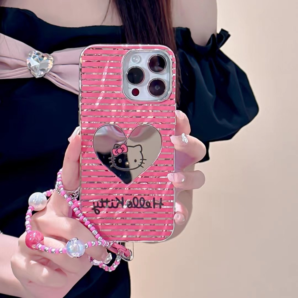 ส่งของขวัญ-เคสไอโฟน-สำหรับ-11-14-for-iphone-case-13-12-pro-max-รูปหัวใจ-กระจกเงา-โซ่มุก-กันกระแทก-เคสนิ่ม-เคสโทรศัพท์