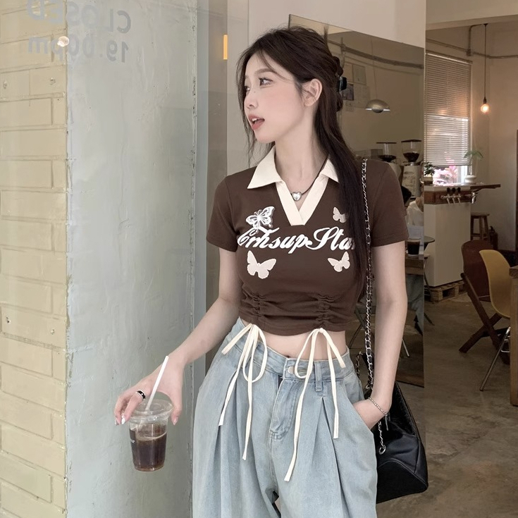 เสื้อสไตล์เกาหลี-เสื้อคอปก-กรีนอักษร-รูปกาตูนร์น่ารัก-สวมใส่สบาย-11264