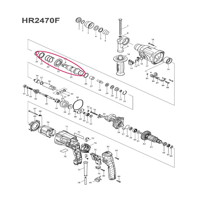 ชุดเพลาจับดอก-สว่านโรตารี่-makita-มากีต้า-hr2470f