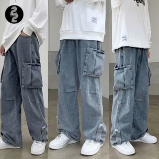 KR1012 "Upper Cargo Jeans" กางเกงยีนส์คาร์โก้เกาหลี มีแสตรปปลายขาโครตหล่อเท่ห์