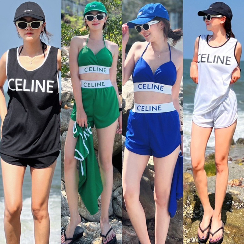 celine-bikini-set-set-bikini-3-pcs-สุดปังของทางร้านมาแล้วจ้า-บรา-กางเกง-สกรีนขอบยาง