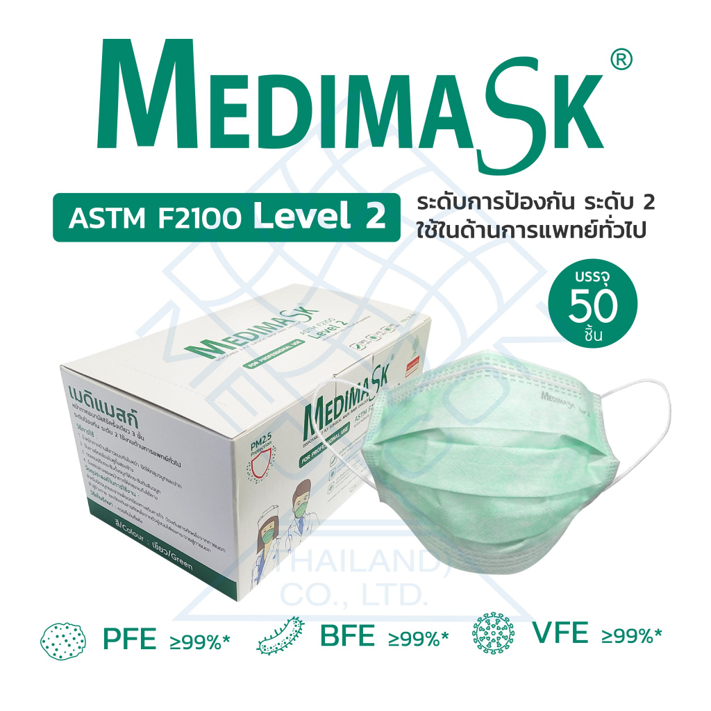 หน้ากากอนามัย-medimask-astm-f2100-level-2-สีเขียว