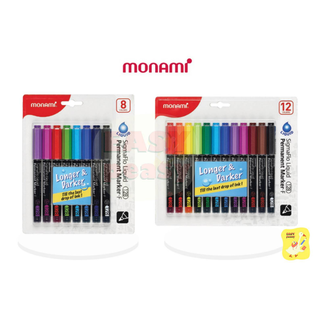 ปากกามาร์คเกอร์-monami-sigmaflo-liquid-permanent-marker-f-รุ่น-128-set-8-12-สี