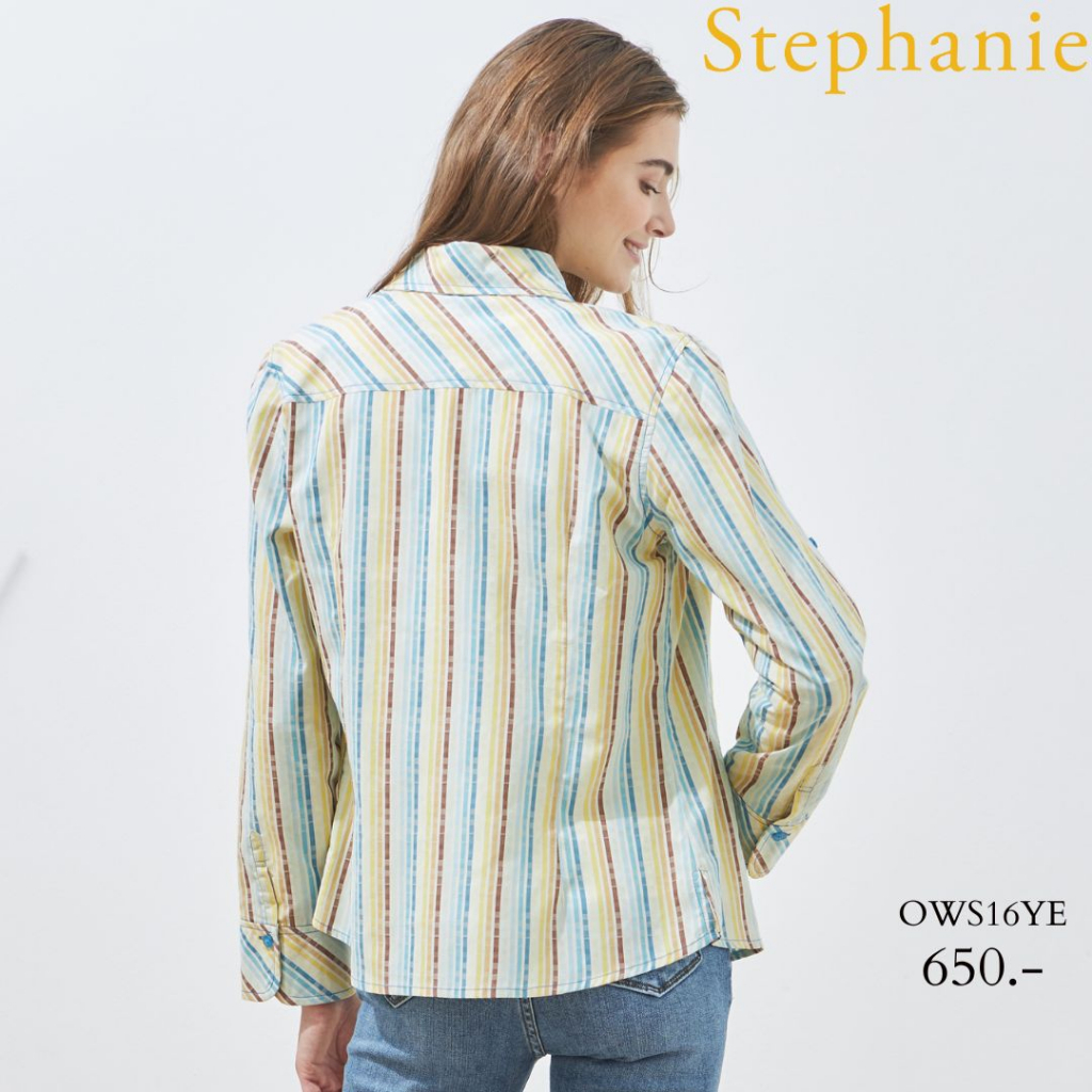 gsp-stephanie-เสื้อมีปก-แขนยาว-ลายทางสีเหลืองฟ้า-ows16ye