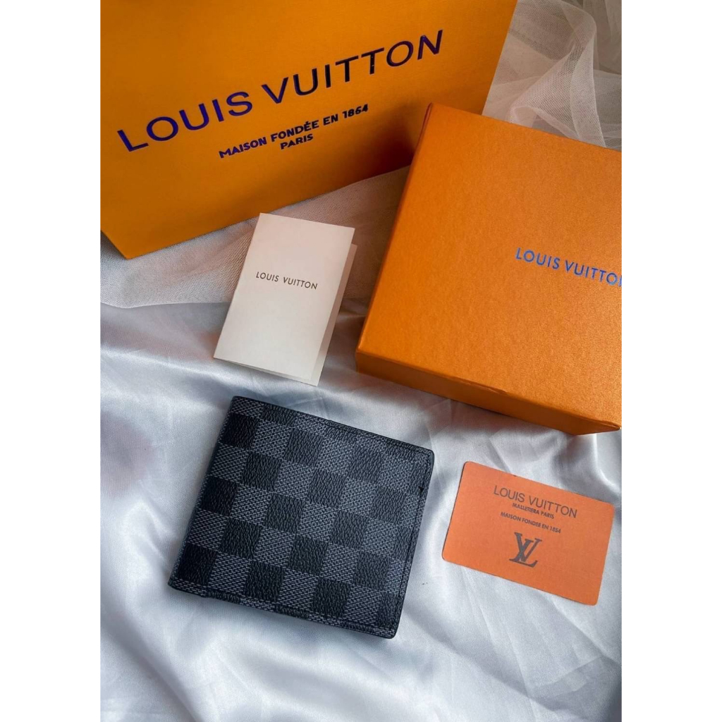 กระเป๋า-lv-damier-graphite-wallet-กระเป๋าตังค์ผู่ชาย-lv-สี-กราไฟท์-lv-สีส้ม-ถุงกระดาษ-การ์ดส้ม-การ์ดขาว