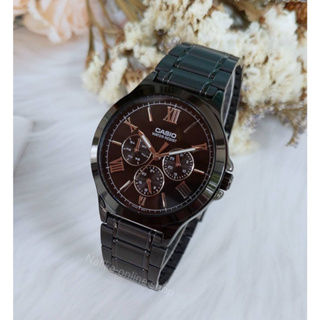นาฬิกาCasioแท้ รุ่น MTP-V300B-1A นาฬิกาผู้ชาย สายสแตนเลสรมดำ หน้าปัด 3 วง - ของแท้ 100% รับประกันสินค้า1ปีเต็ม