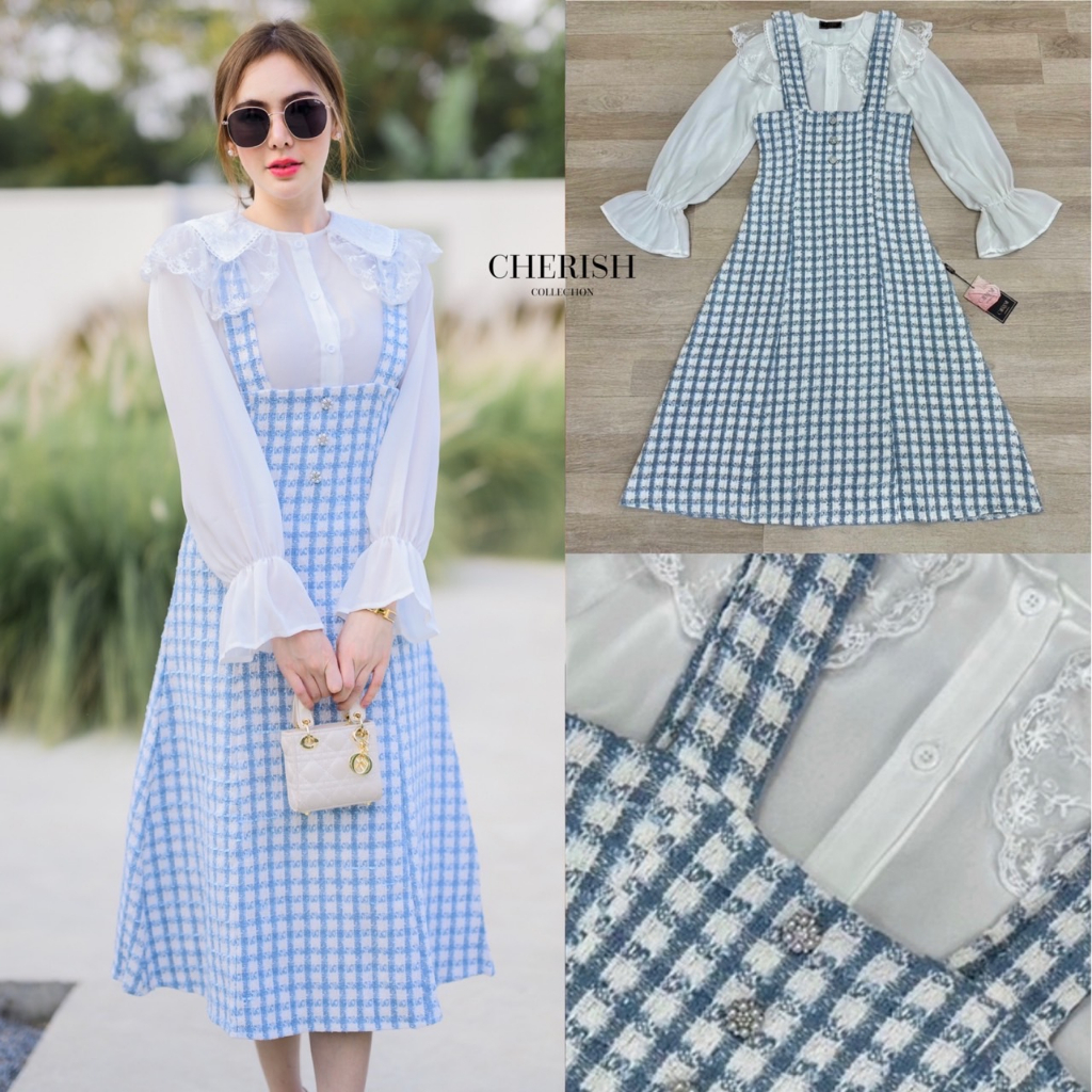 set-เอี๊ยมกระโปรงผ้าทวิต-เสื้อชีฟอง-cherish