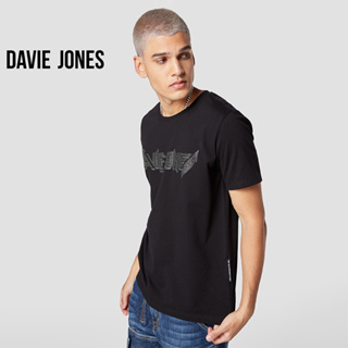 DAVIE JONES เสื้อยืด พิมพ์ลายโลโก้ สีดำ Logo Print T-Shirt in black WA0121BK
