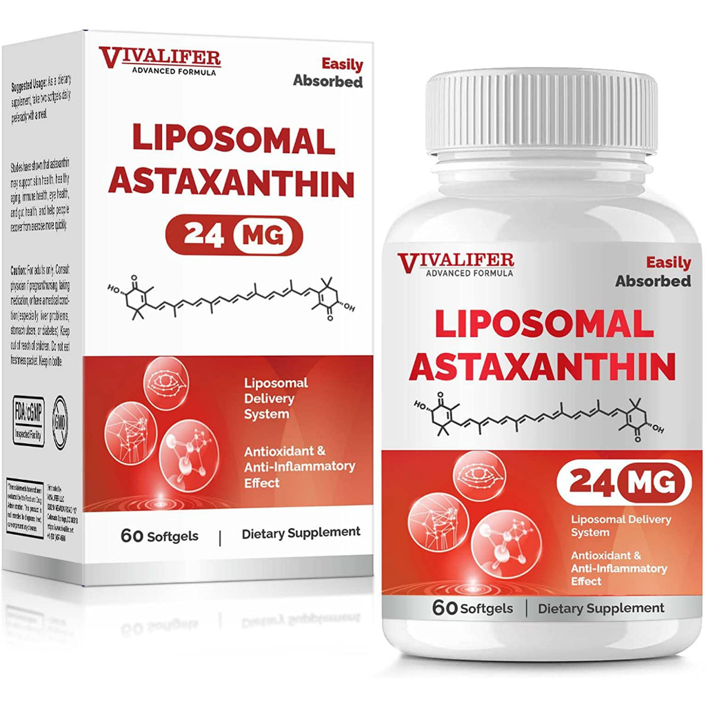 Vivalifer Liposomal Astaxanthin 24 mg. 60 Softgels ไลโปโซมอล แอสตาแซน ...
