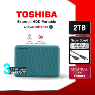 Toshiba External HDD (2TB) USB 3.2  SuperSpeed, รุ่น (Canvio Advance V10)  Security Auto-backup 2.5" สีเขียว ฮาร์ดดิสพกพา (TSB-HDTCA20AG3AA)