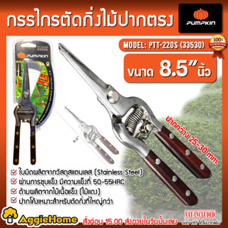 PUMPKIN กรรไกรตัดกิ่งไม้ รุ่น PTT-220S ( 33530 ) ขนาด 8.5นิ้ว ผลิตจากเหล็กกล้าคาร์บอนสูง สำหรับตัดไม้สด