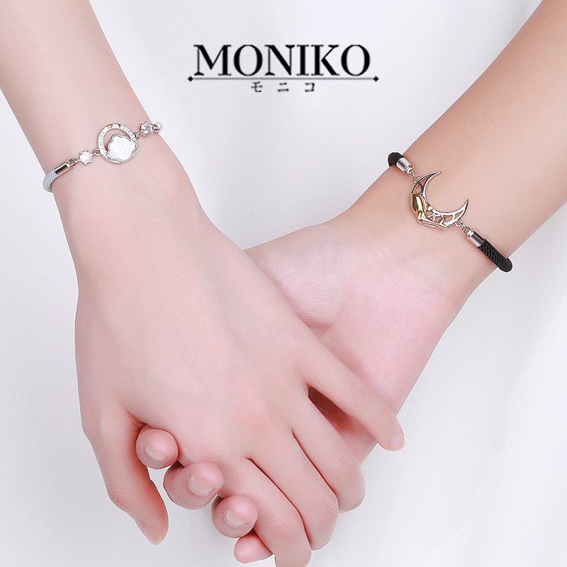 MONIKO สร้อยข้อมือ จี้รูปปลาวาฬ ดวงจันทร์ เชือกถัก สร้อยข้อมือคู่รัก ...
