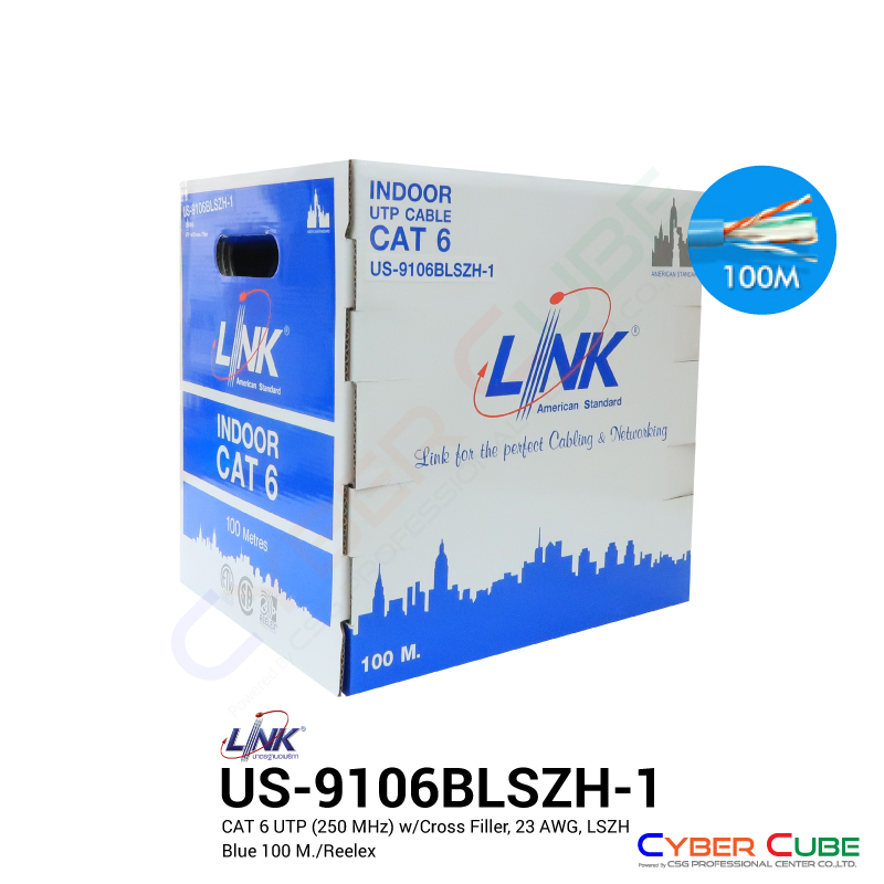 link-us-9106blszh-1-cat-6-utp-250-mhz-w-cross-filler-23-awg-lszh-blue-100-m-pull-box-สายแลน-cat-6-utp-ภายในอาคาร