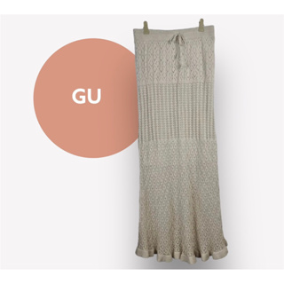 GU x Knit x L กระโปรงไหมพรมยาว น่ารักสุด สีครีม เอว 28-32 สะโพก 40 ยาว 30 • Code : 408(4)