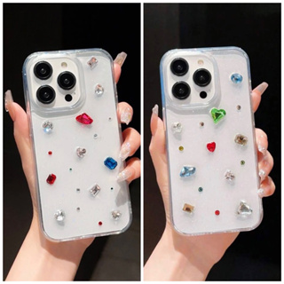 เคสไอโฟนใสกากเพชรประดับเพชรเหลี่ยม/หัวใจมินิมอล i7-14promax (Case iphone) เคสมือถือ เคสกากเพชร เคสคริสตัล เคสเกาหลี ฝ