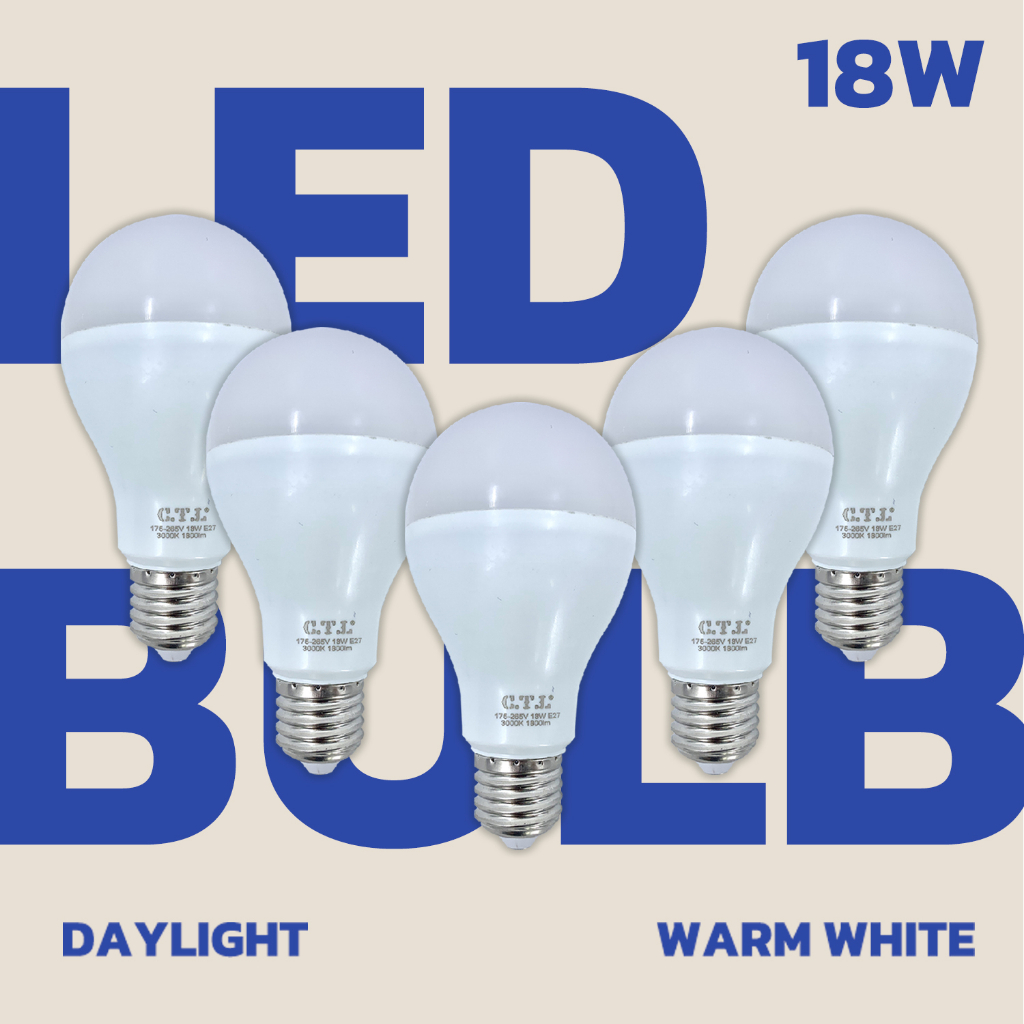 หลอดไฟแอลอีดี-led-18w-แพ็ค-3และ5-หลอด-bulb-แสงขาว-แสงวอร์ม-ขั้วเกลียวมาตรฐาน-e27-รับประกัน-1-ปี