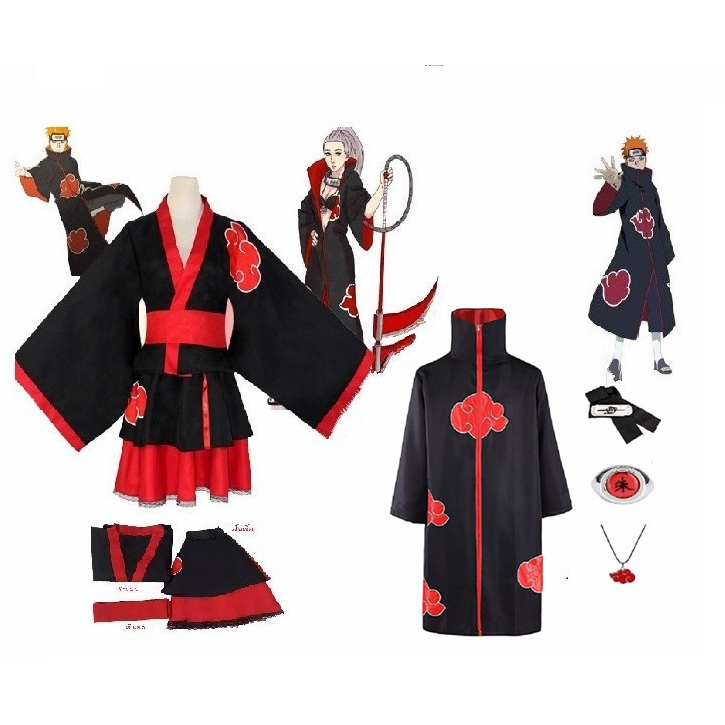 อะนิเมะนารูโตะ-akatsuki-เมฆพิมพ์-kimono-คอสเพลย์เครื่องแต่งกาย-headwear-ผู้หญิงฮาโลวีนผู้ชายคอสเพลย์เครื่องแต่งกาย