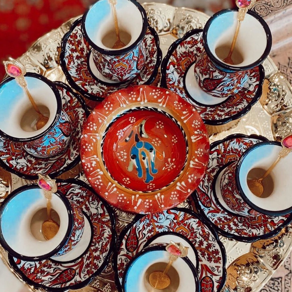 เซ็ตถ้วยน้ำชาเซรามิค-จากตุรกีลายโบราณเขียนมือ-สินค้าพร้อมส่ง-นำเข้าจากประเทศตุรกี