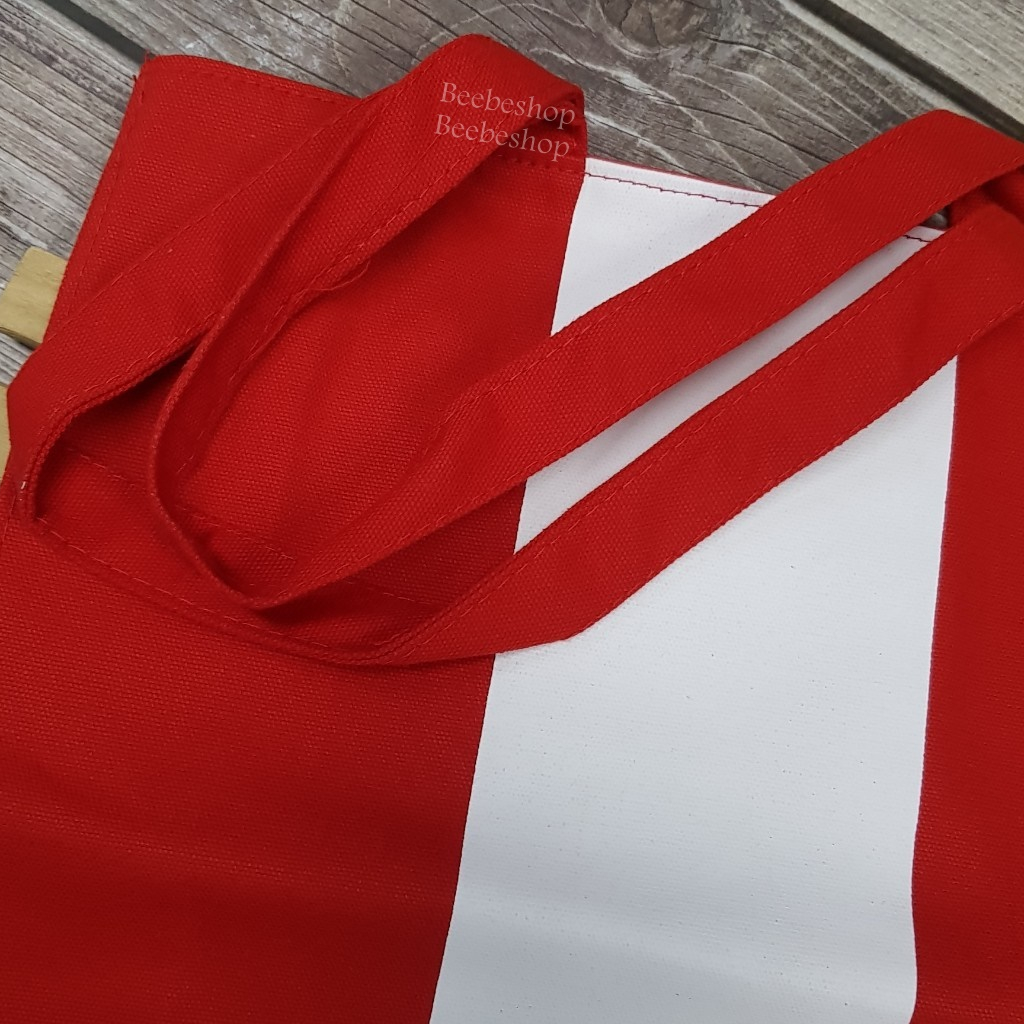 กระเป๋า-clarins-กระเป๋าสะพายไหล่-สีแดงสลับขาว-สีสันสดใส