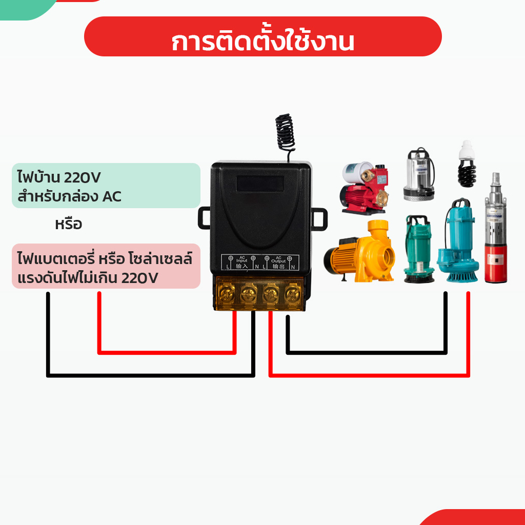 เปิด-ปิดไฟฟ้าผ่านรีโมท-ac-dc-สวิตช์รีโมทควบคุมปั๊มน้ำ-รีโมทปั๊มน้ำ-รีโมทปลั๊กไฟ-สวิตช์รีโมท-สวิตช์ไร้สาย-รีโมทประตูรั้ว