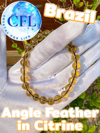 Angle Feather in Citrine กำไลหินแท้แก้วแรใน ในซิทริน สีเหลือง เม็ดหิน(7.5-8 มม.) หินพ่อค้า สร้อยข้อมือหินแท้ หินนำโชค