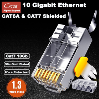 10PCs CNCOB หัว RJ45 Cat7 คุณภาพสูง (ใช้กับ Cat6 Cat6a ได้) 10Gb, Two-Piece Ethernet Network Connector 50u Gold Plated.