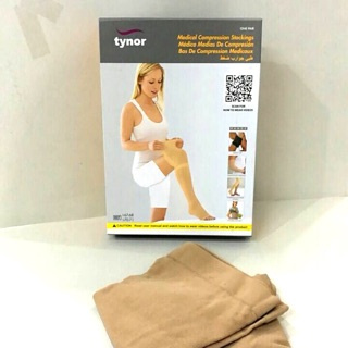 Tynor ถุงน่อง ป้องกัน และบรรเทาอาการเส้นเลือดขอด สีเนื้อ ระดับต้นขา เปิดปลายเท้า แรงบีบรัด 20-30 mmHg ลดปวดขาได้ดี