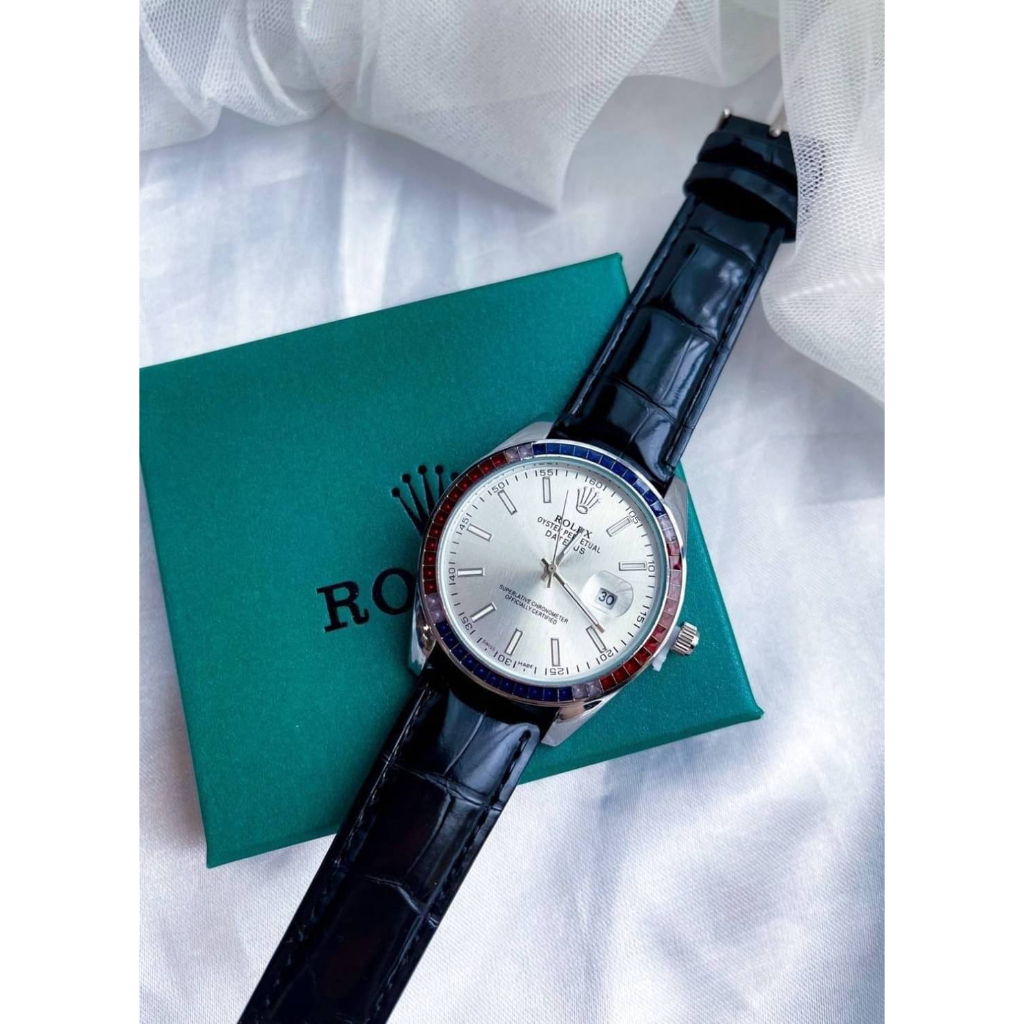 นาฬิกา-rolex-leater-strap-ขอบคริสตัลลล-นาฬิกา-นาฬิกาข้อมือ-นาฬิกาแฟชั่น-นาฬิกาผู้หญิง-นาฬิกาผู้ชาย