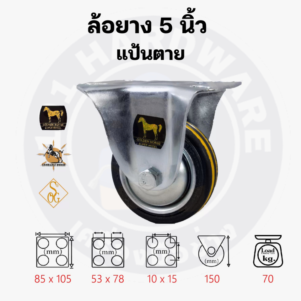 ล้อยาง-5-นิ้ว-ล้อยางม้า-5-นิ้ว-ล้อรถเข็น-ล้อรถเข็นของ-แป้นหมุน-แป้นตาย-white-horse