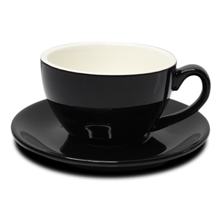 (WAFFLE) ถ้วยคาปูซิโน่ 200 ML. (Size L) ถ้วยกาแฟดำ-ขาวข้างใน พร้อมจานรอง 1618-070