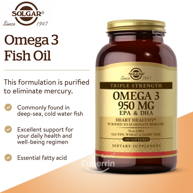 Solgar Omega 3 EPA & DHA, 950 mg, Triple Strength, 100 Softgels บำรุง