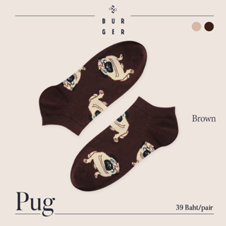 Pug-brown ถุงเท้าข้อสั้นแฟชั่น ลายหมาปั๊ก สีน้ำตาล ถุงเท้าเกาหลี ถุงเท้าน่ารัก ราคาถูก คุณภาพดี